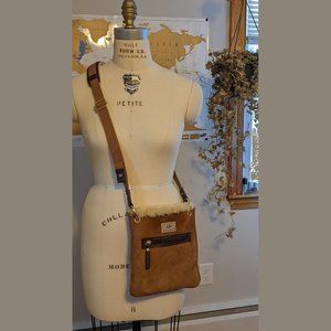 UGG Brown Suede with Shearling lined Crossbody Bag